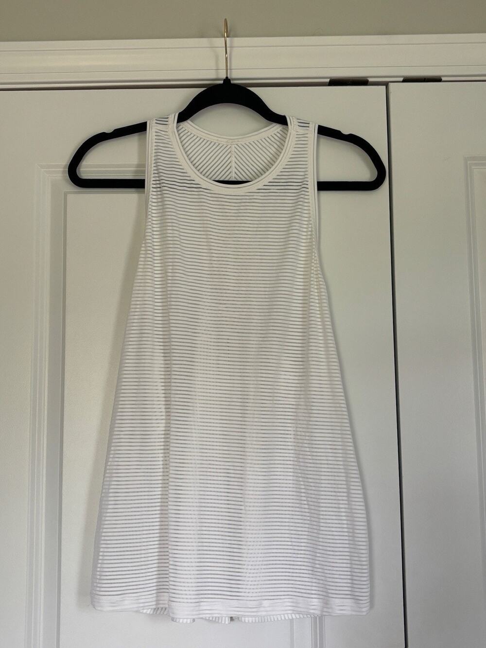Lululemon Miles Ahead Tank Sizes 4 White Stripe Mesh Tie Back Athletic Running
